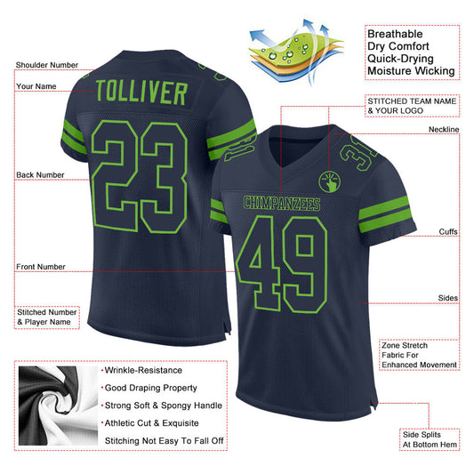Custom Navy Navy-Neon Green Mesh Authentic Football Jersey - Sky-Custom