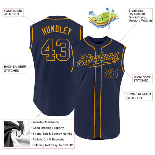 Custom Navy Navy-Gold Authentic Sleeveless Baseball Jersey - Sky-Custom