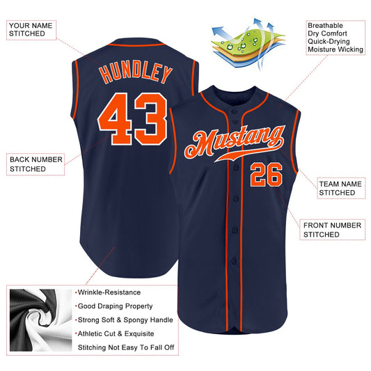 Custom Navy Orange-White Authentic Sleeveless Baseball Jersey - Sky-Custom