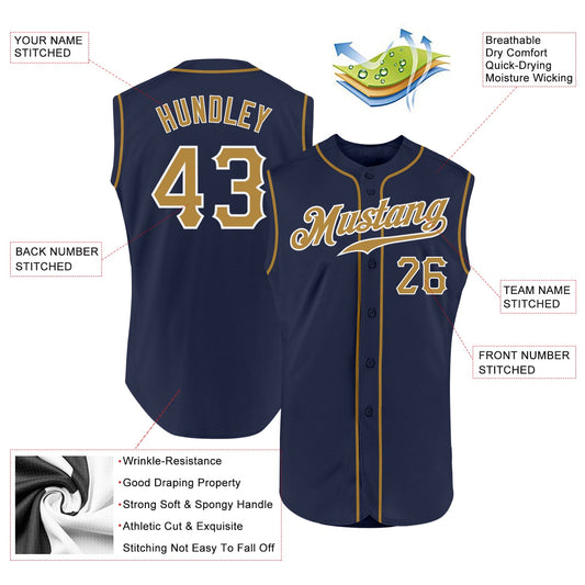 Custom Navy Old Gold-White Authentic Sleeveless Baseball Jersey - Sky-Custom