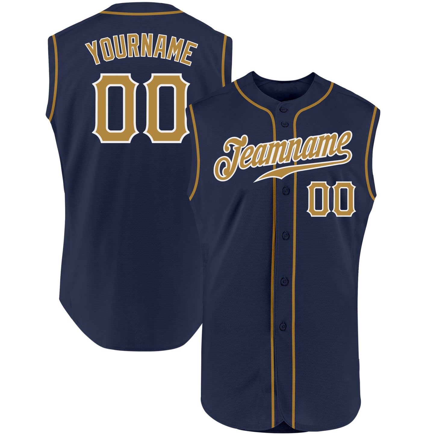 Custom Navy Old Gold-White Authentic Sleeveless Baseball Jersey - Sky-Custom