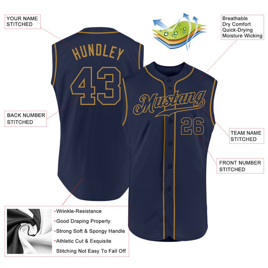 Custom Navy Navy-Old Gold Authentic Sleeveless Baseball Jersey - Sky-Custom