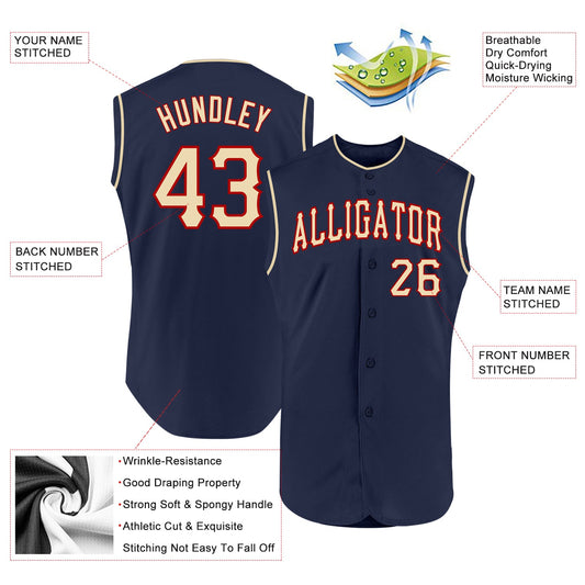 Custom Navy Cream-Red Authentic Sleeveless Baseball Jersey - Sky-Custom