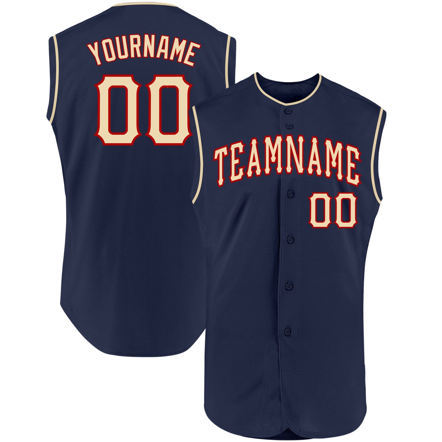 Custom Navy Cream-Red Authentic Sleeveless Baseball Jersey - Sky-Custom