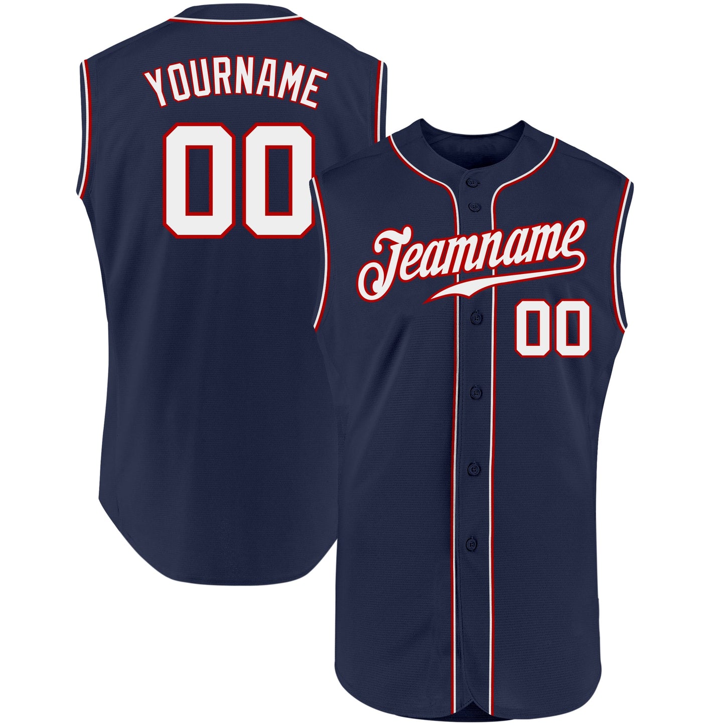 Custom Navy White-Red Authentic Sleeveless Baseball Jersey - Sky-Custom
