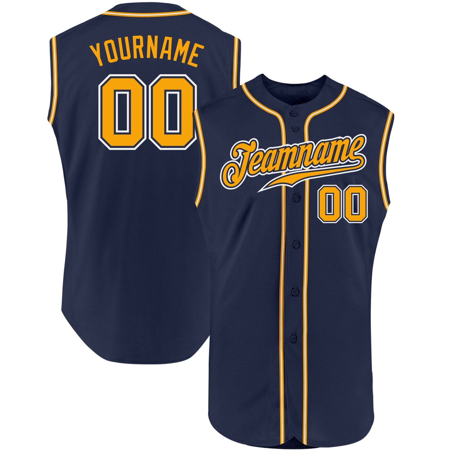 Custom Navy Gold-White Authentic Sleeveless Baseball Jersey - Sky-Custom