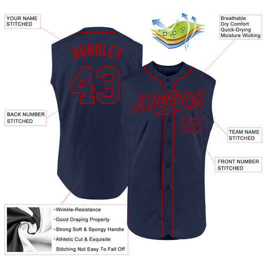 Custom Navy Navy-Red Authentic Sleeveless Baseball Jersey - Sky-Custom