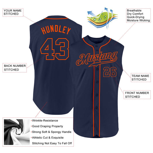 Custom Navy Navy-Orange Authentic Sleeveless Baseball Jersey - Sky-Custom