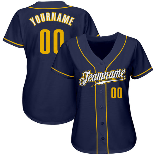 Custom Navy Gold-White Authentic Baseball Jersey - Sky-Custom