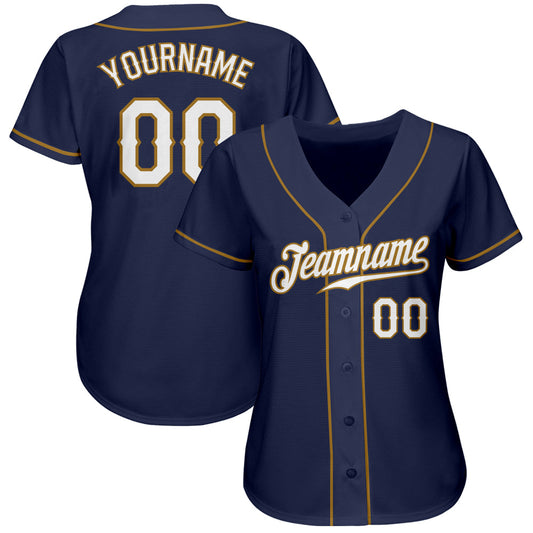 Custom Navy White-Old Gold Authentic Baseball Jersey - Sky-Custom