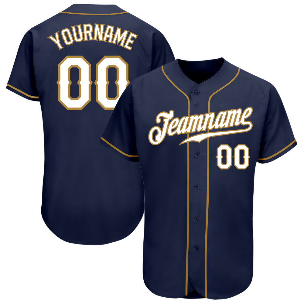 Custom Navy White-Old Gold Authentic Baseball Jersey - Sky-Custom