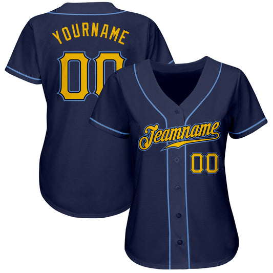 Custom Navy Gold-Light Blue Authentic Baseball Jersey - Sky-Custom
