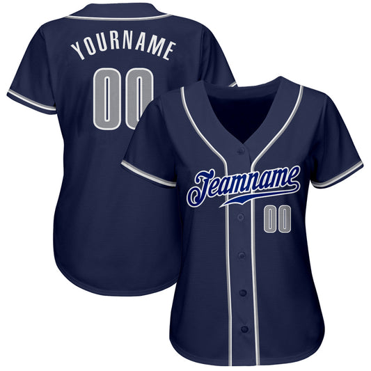 Custom Navy Gray-White Authentic Baseball Jersey - Sky-Custom