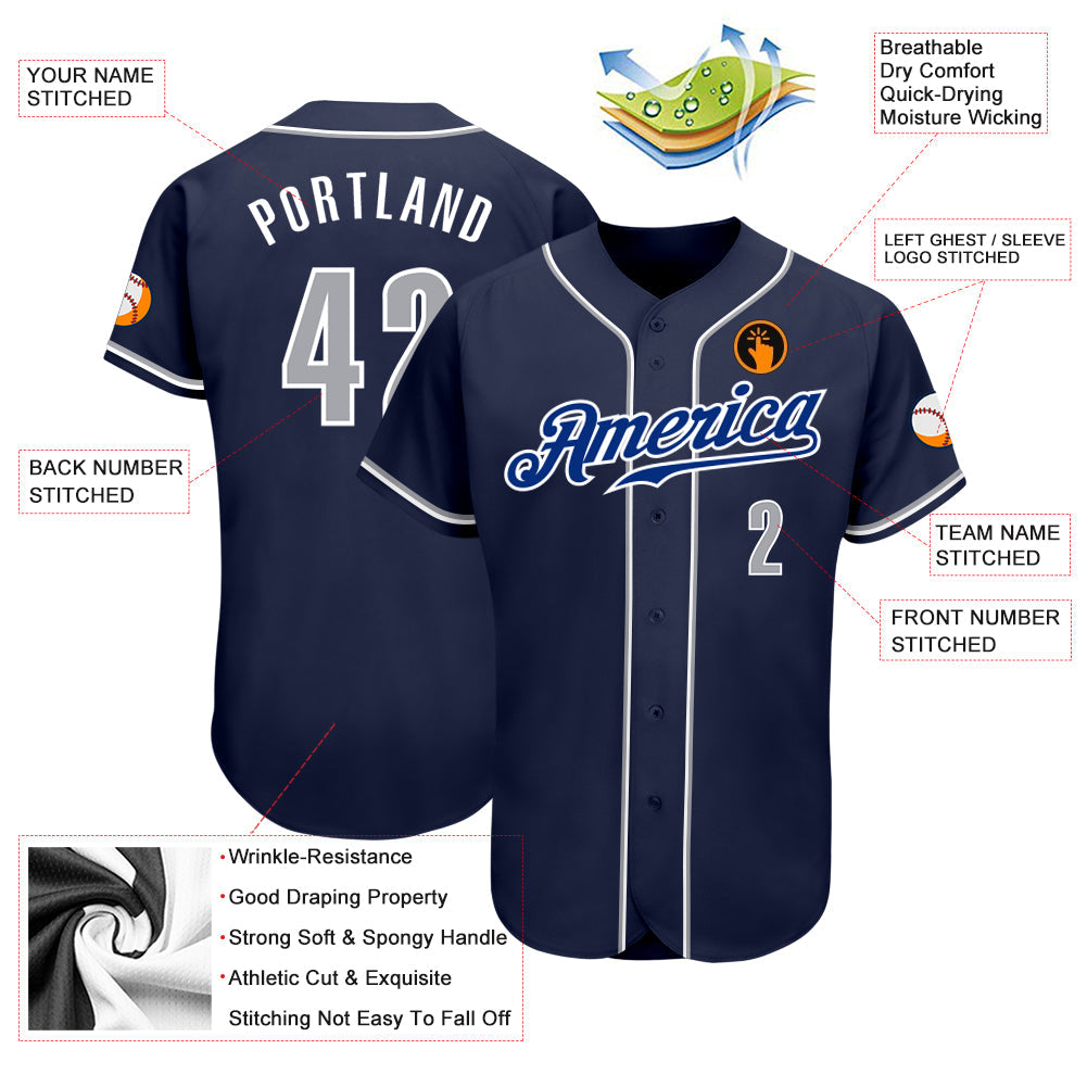 Custom Navy Gray-White Authentic Baseball Jersey - Sky-Custom