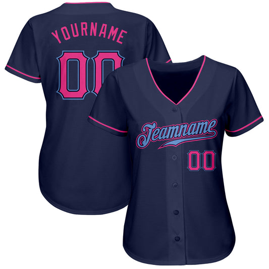 Custom Navy Pink-Light Blue Authentic Baseball Jersey - Sky-Custom