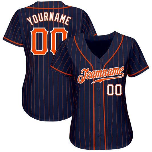Custom Navy Orange Pinstripe Orange-White Authentic Baseball Jersey - Sky-Custom
