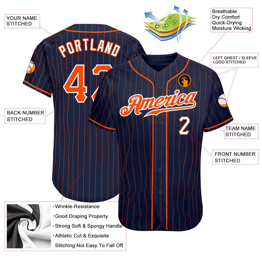 Custom Navy Orange Pinstripe Orange-White Authentic Baseball Jersey - Sky-Custom