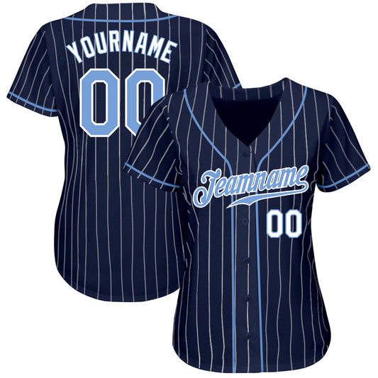 Custom Navy White Pinstripe Light Blue-White Authentic Baseball Jersey - Sky-Custom