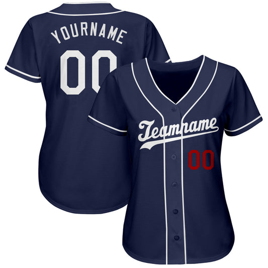 Custom Navy White-Red Authentic Baseball Jersey - Sky-Custom