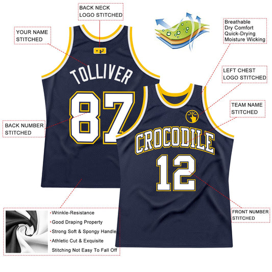 Custom Navy White-Gold Authentic Throwback Basketball Jersey - Sky-Custom