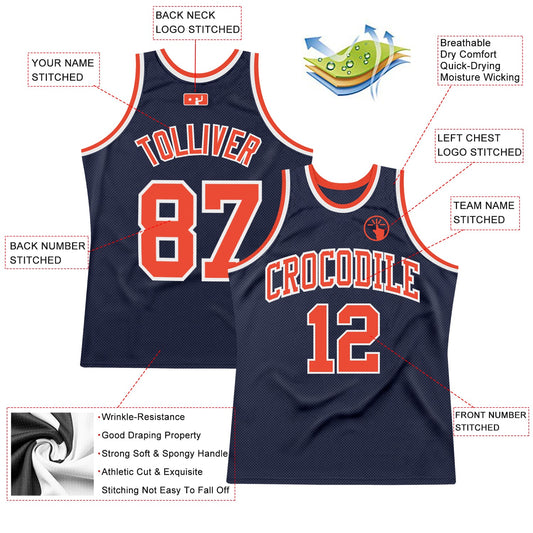 Custom Navy Orange-White Authentic Throwback Basketball Jersey - Sky-Custom
