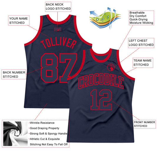 Custom Navy Navy-Red Authentic Throwback Basketball Jersey - Sky-Custom