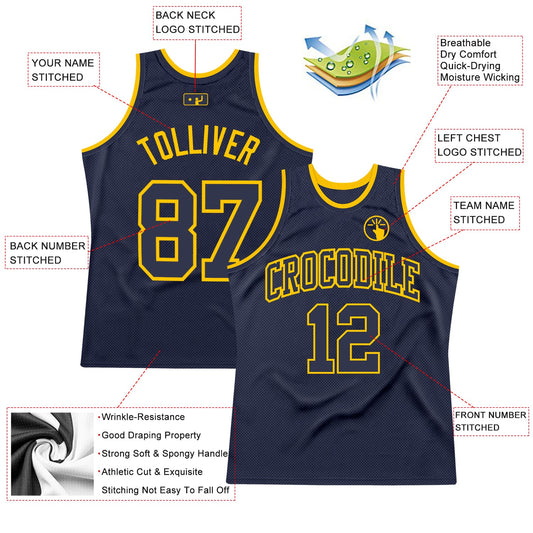 Custom Navy Navy-Gold Authentic Throwback Basketball Jersey - Sky-Custom
