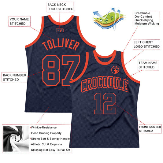 Custom Navy Navy-Orange Authentic Throwback Basketball Jersey - Sky-Custom