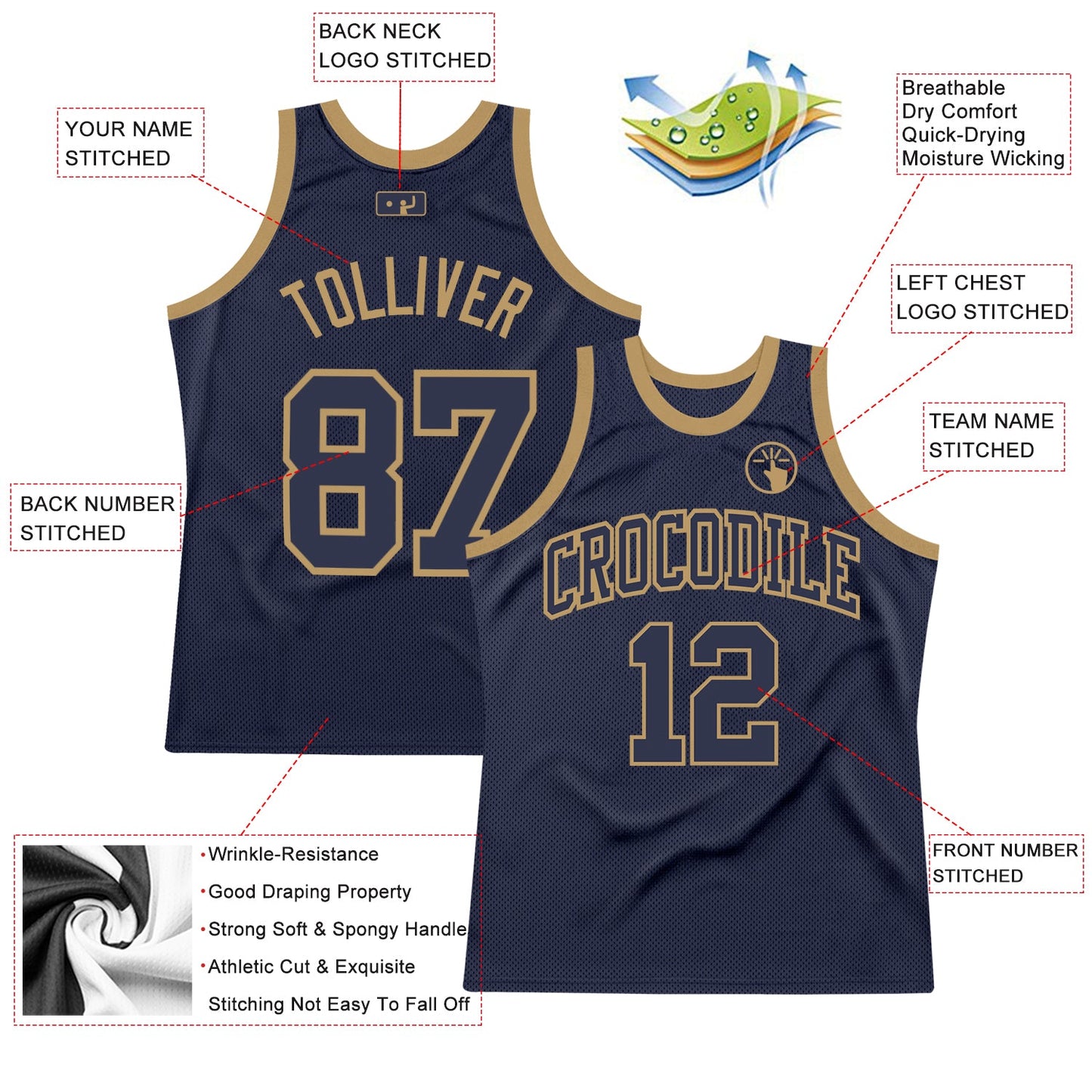 Custom Navy Navy-Old Gold Authentic Throwback Basketball Jersey - Sky-Custom