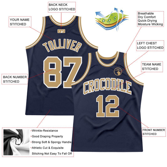 Custom Navy Old Gold-White Authentic Throwback Basketball Jersey - Sky-Custom