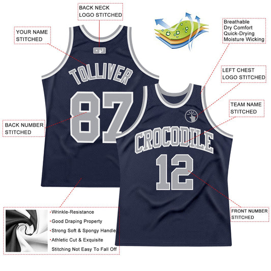 Custom Navy Gray-White Authentic Throwback Basketball Jersey - Sky-Custom