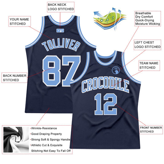 Custom Navy Light Blue-White Authentic Throwback Basketball Jersey - Sky-Custom