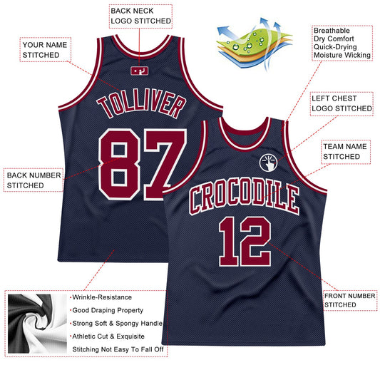 Custom Navy Maroon-White Authentic Throwback Basketball Jersey - Sky-Custom