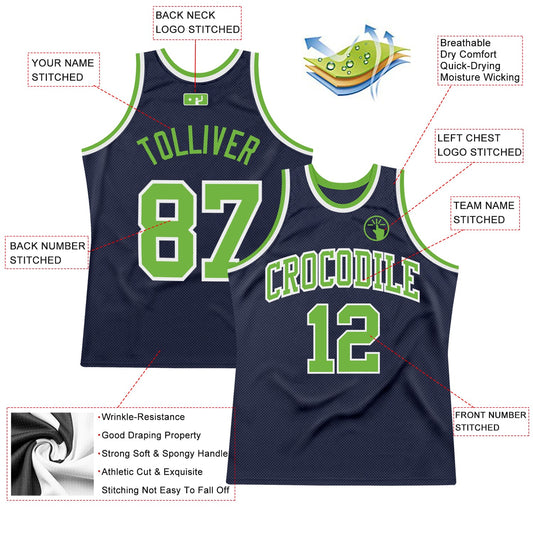 Custom Navy Neon Green-White Authentic Throwback Basketball Jersey - Sky-Custom