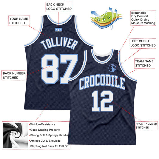 Custom Navy White-Light Blue Authentic Throwback Basketball Jersey - Sky-Custom