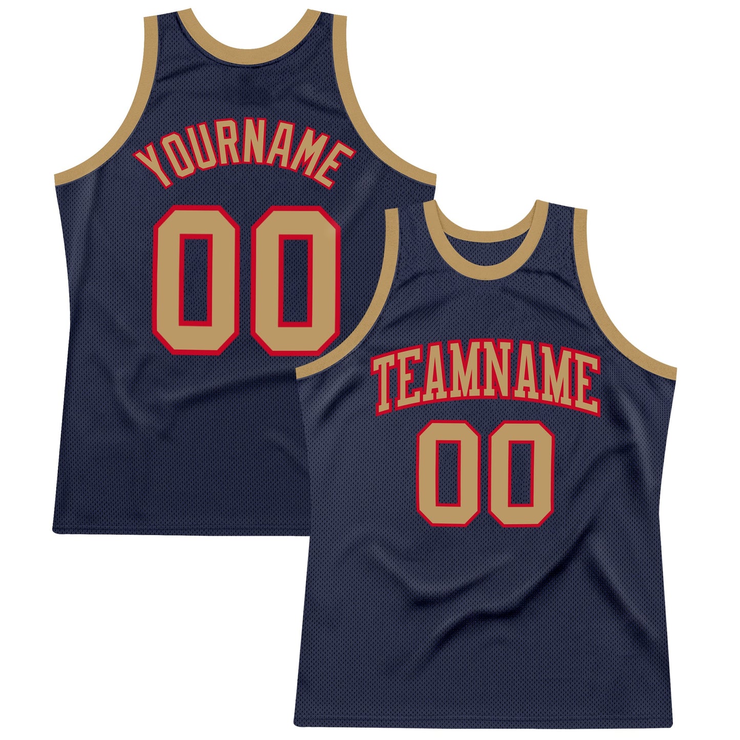 Custom Navy Old Gold-Red Authentic Throwback Basketball Jersey - Sky-Custom