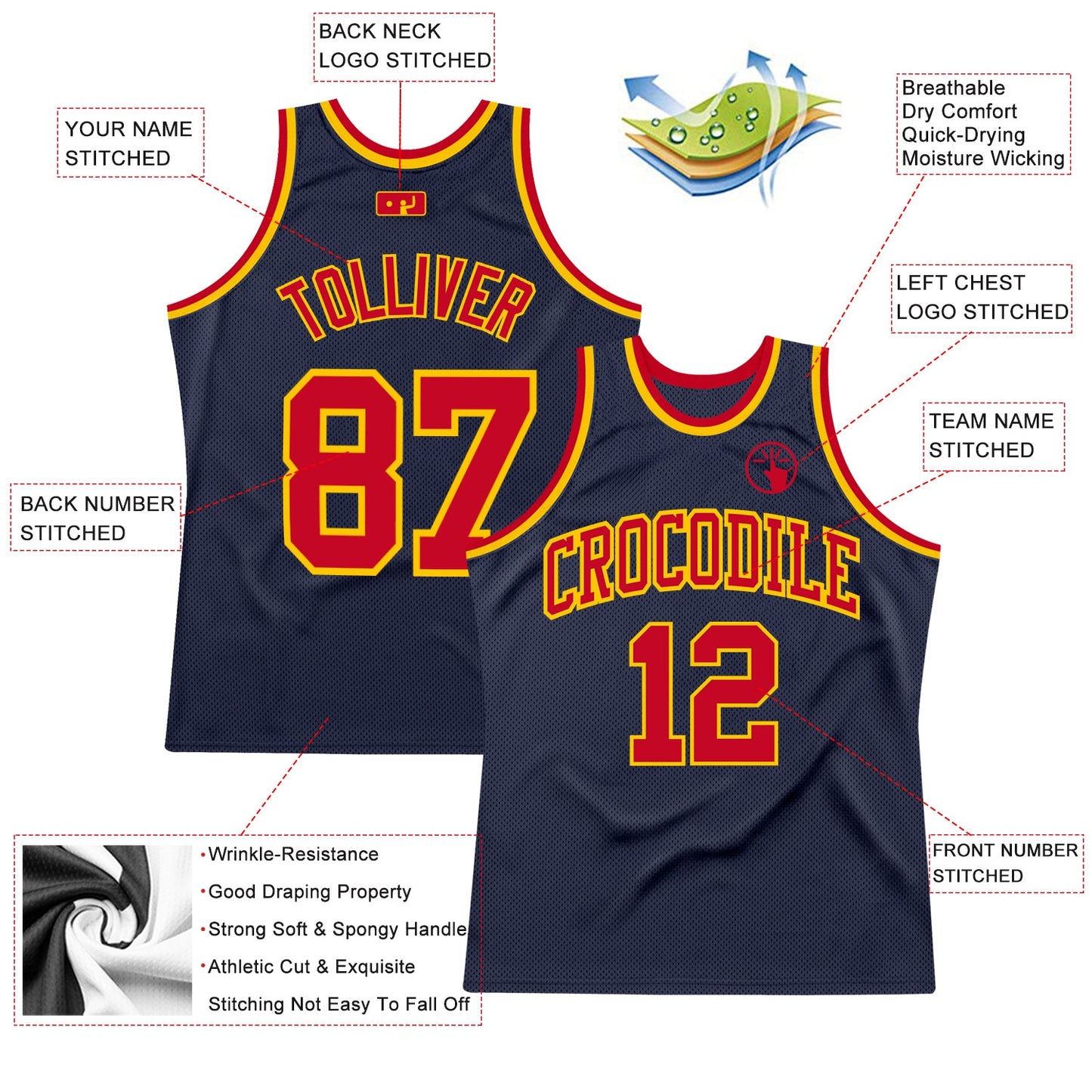 Custom Navy Red-Gold Authentic Throwback Basketball Jersey - Sky-Custom