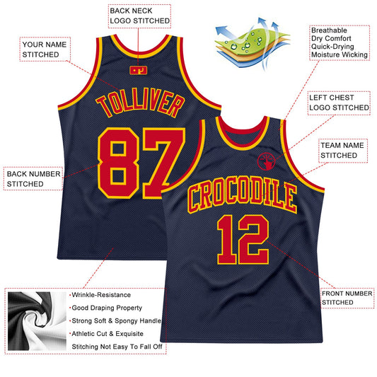 Custom Navy Red-Gold Authentic Throwback Basketball Jersey - Sky-Custom