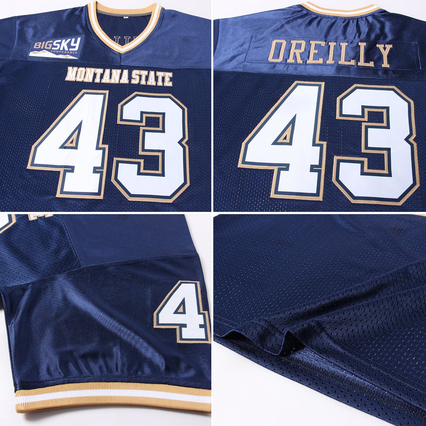 Custom Navy White-Old Gold Mesh Authentic Throwback Football Jersey - Sky-Custom