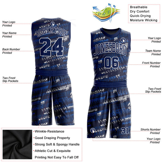 Custom Navy Navy-Royal Round Neck Sublimation Basketball Suit Jersey - Sky-Custom