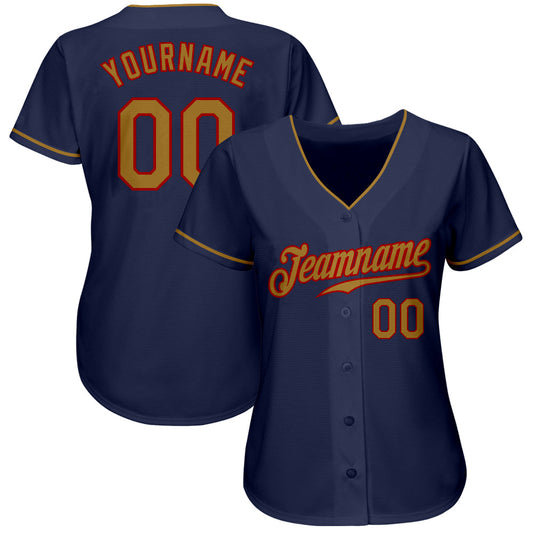 Custom Navy Old Gold-Red Authentic Baseball Jersey - Sky-Custom