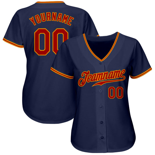 Custom Navy Red-Gold Authentic Baseball Jersey - Sky-Custom