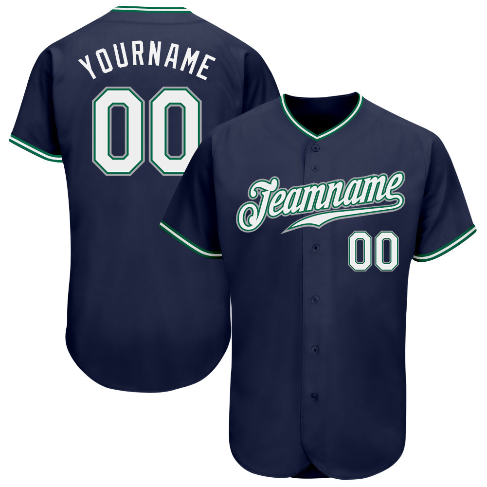 Custom Navy White-Kelly Green Authentic Baseball Jersey - Sky-Custom
