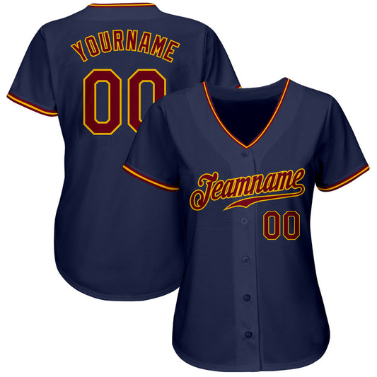 Custom Navy Crimson-Gold Authentic Baseball Jersey - Sky-Custom