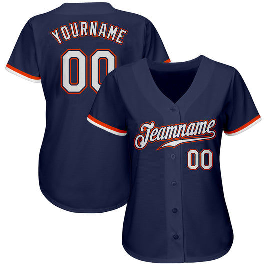 Custom Navy White-Orange Authentic Baseball Jersey - Sky-Custom