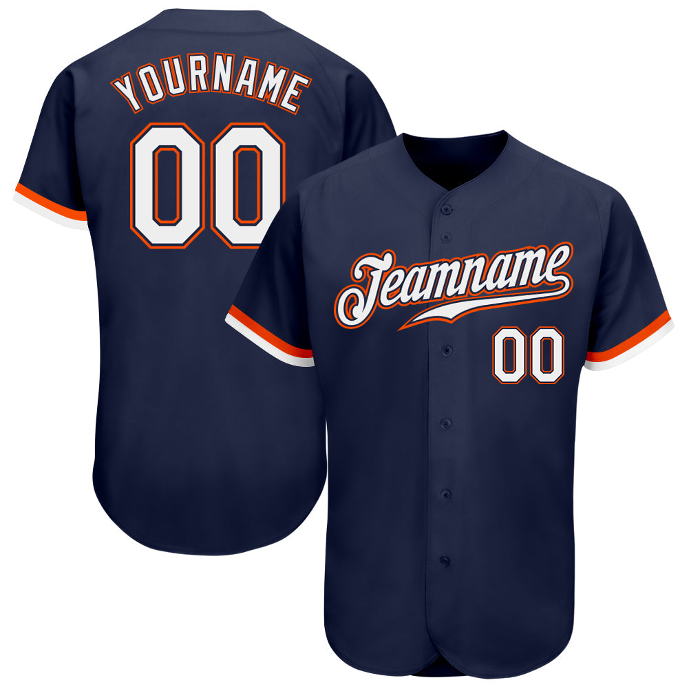 Custom Navy White-Orange Authentic Baseball Jersey - Sky-Custom