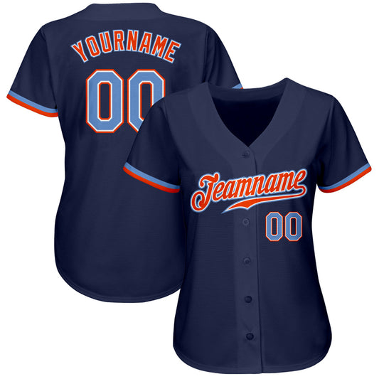 Custom Navy Powder Blue-Orange Authentic Baseball Jersey - Sky-Custom