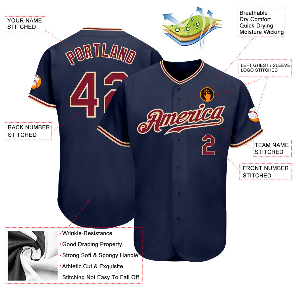 Custom Navy Crimson-City Cream Authentic Baseball Jersey - Sky-Custom