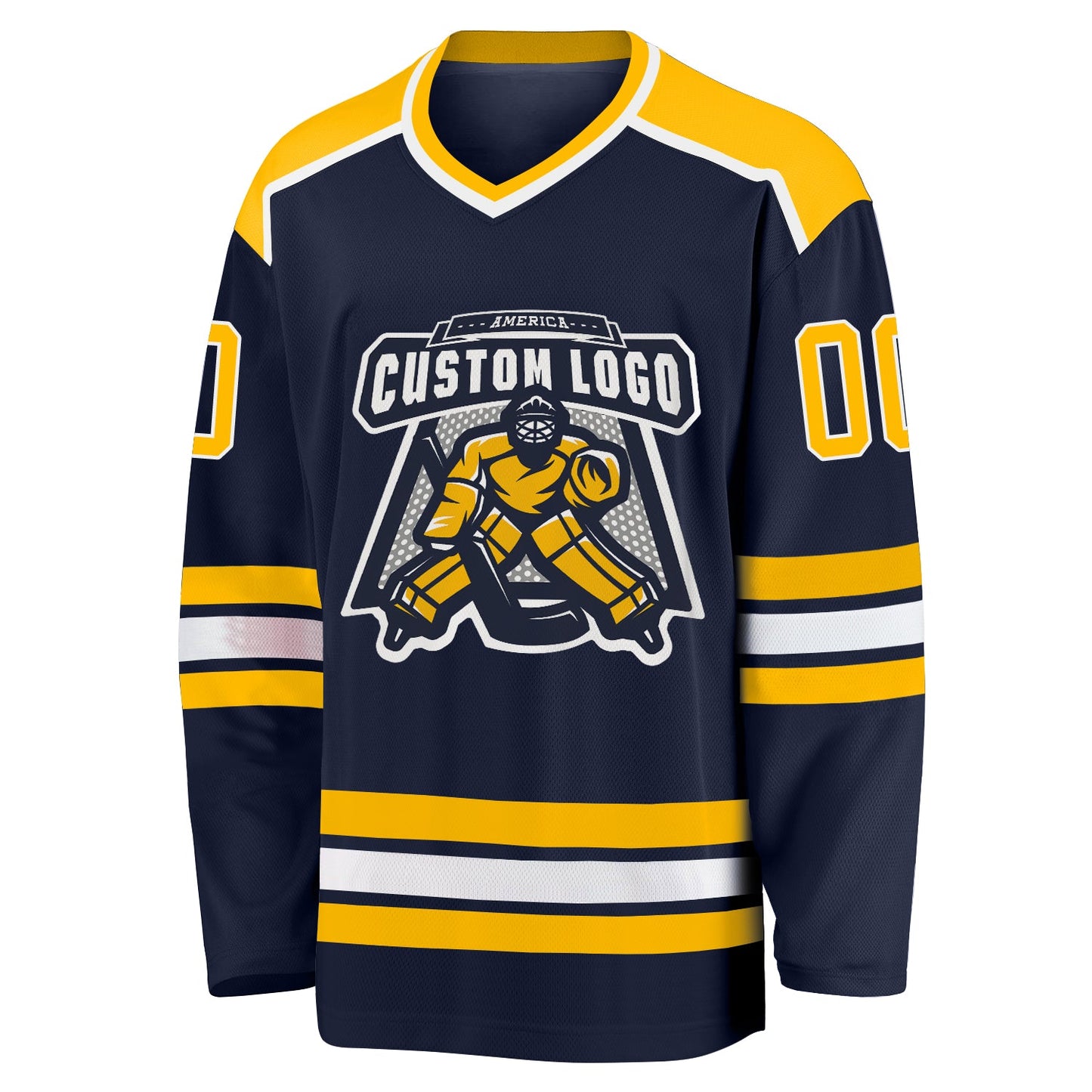 Custom Navy Gold-White Hockey Jersey - Sky-Custom