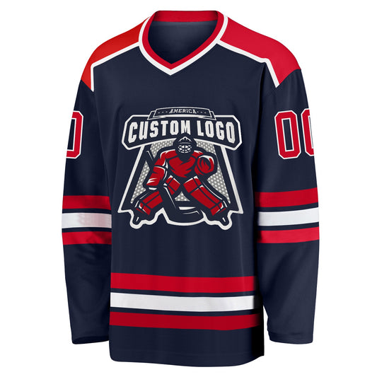 Custom Navy Red-White Hockey Jersey - Sky-Custom
